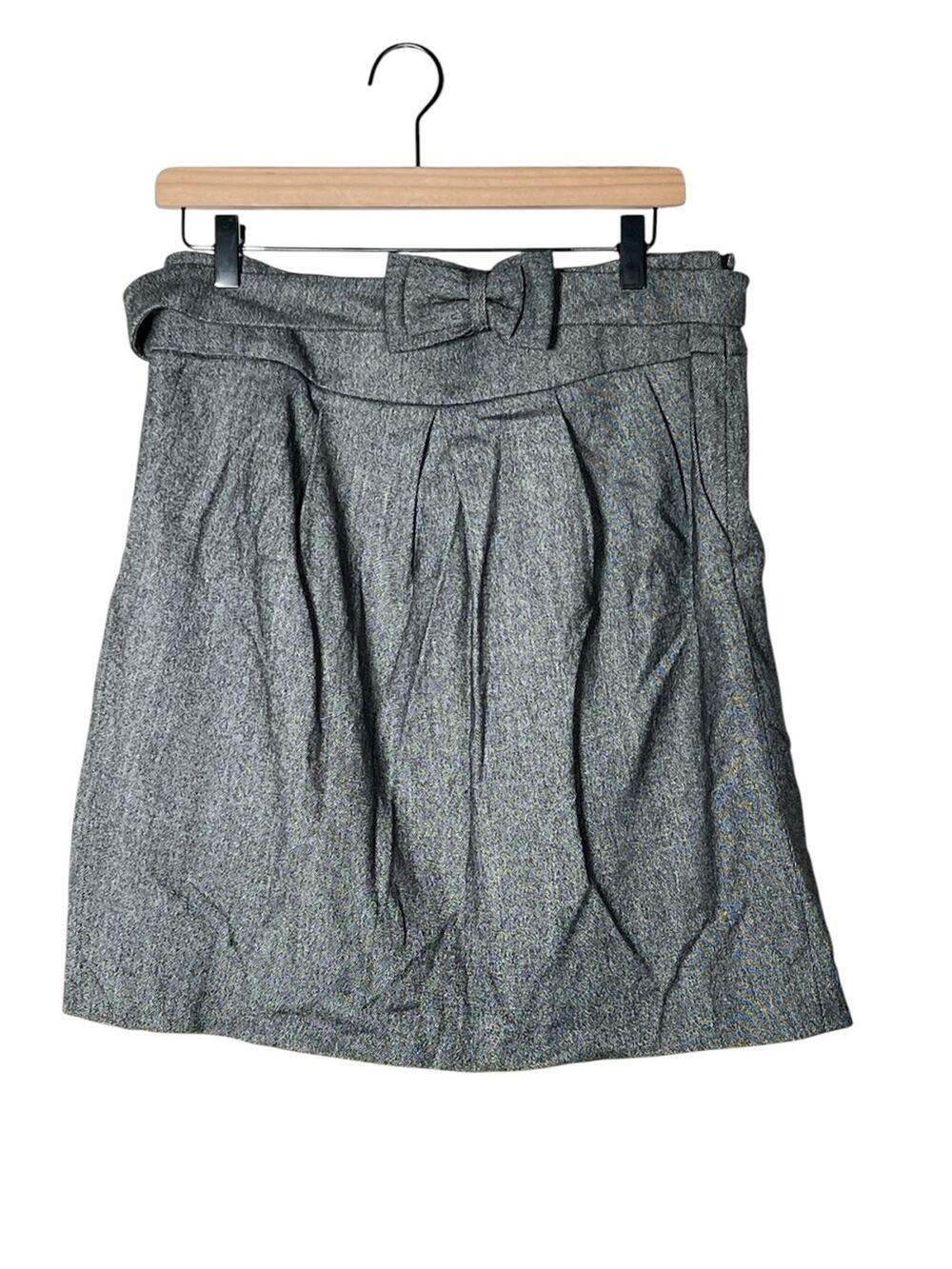 French connection wool blend Pleated Gray Gray Skirt with Bow Accent sz 12 B116